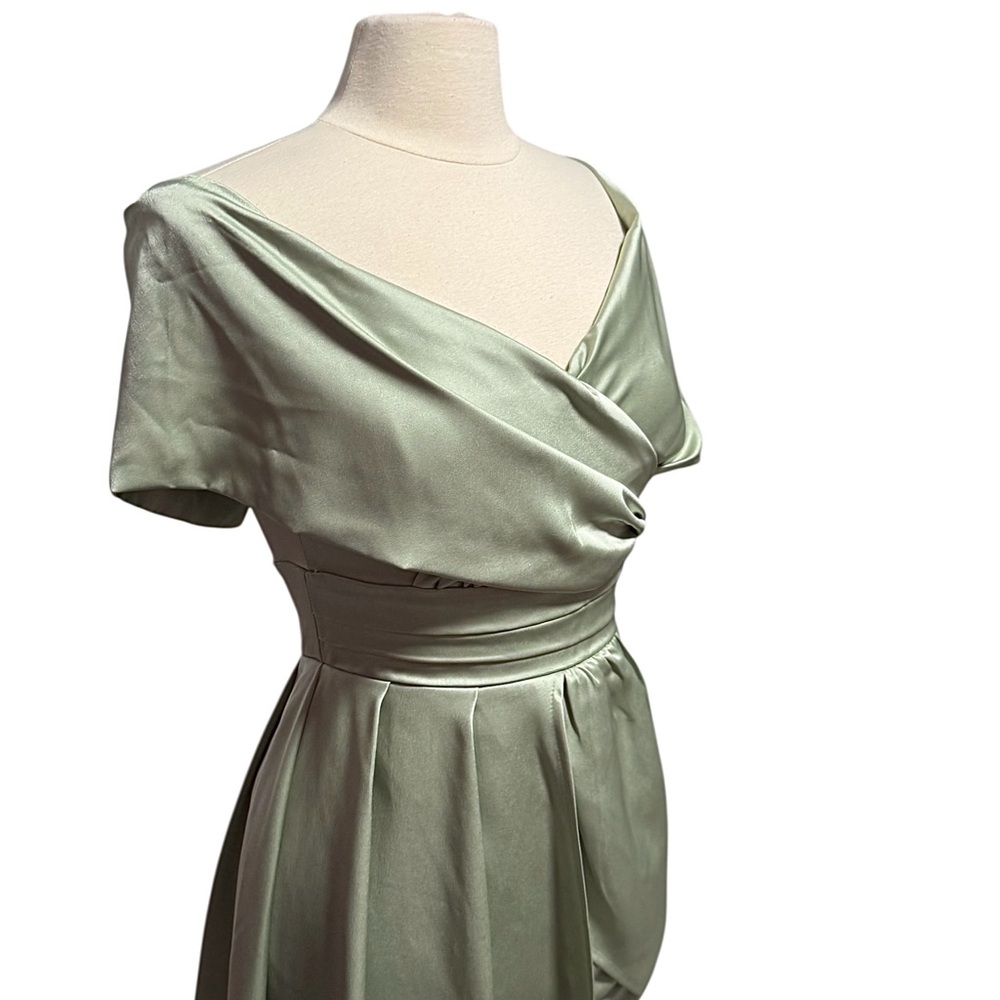 Lulus Always Celebrating Sage Asymmetrical Off Shoulder Mini Dress Small NWT - Picture 8 of 16